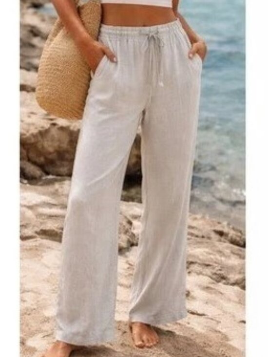 Express Pants - Express Womens Cream 100% Linen Wide Leg Pants Size 7/8